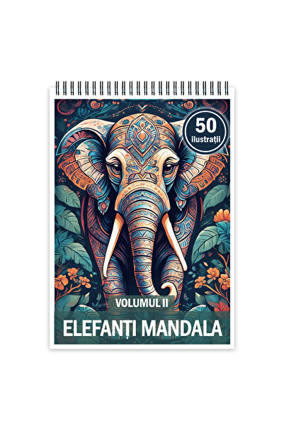Legendary Gifts Carte de colorat cu 50 de ilustrații, Mandala Elefanți - Volu...