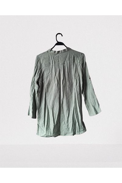 Namaste Vintage Mint Color V-Neck Button-Down Muslin Shirt (100% Cotton)
