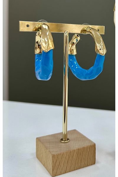 AychaAksesuar Steel Vip Blue Big Hoop Earrings