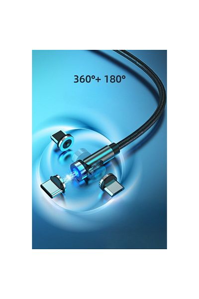bzstore Cablu de încărcare magnetică 3 în 1 360 grade + 180 grade, 2 m, Micro, Tip C, iPhone, 5 V, 2.1 A
