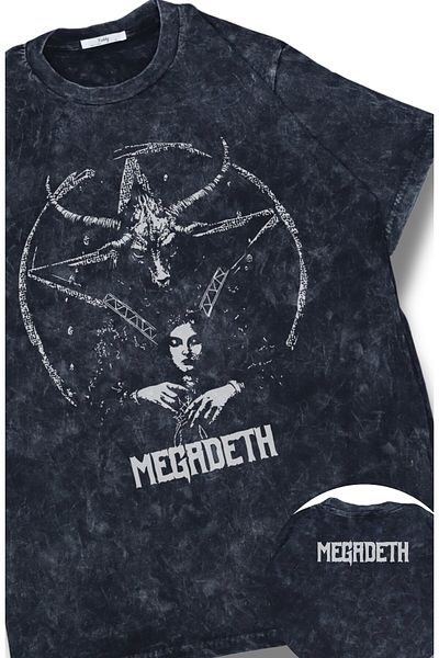 Fuddy Moda Tricou oversize Megadeth Ense scris lavabil, tricou retro unisex cu imprimeu rock band