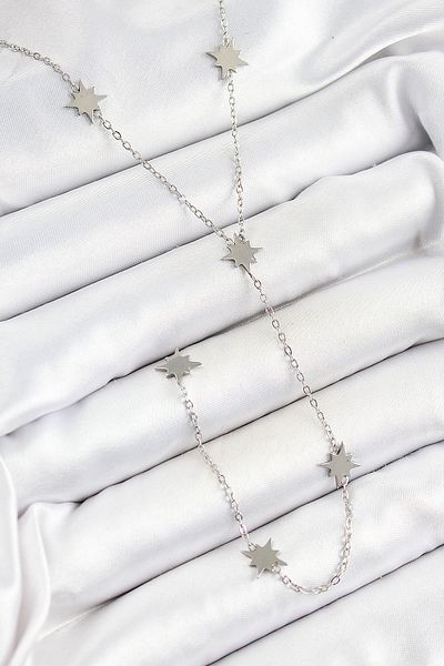 BESKAR 316L Steel Pole Star Figured Y Model Silver Color Women's Necklace