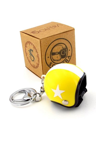 Solfera Yellow White Star Motorcycle Scooter Motor Helmet Keychain Kc331