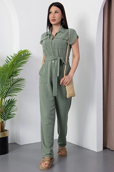 GDS BUTİK Düğmeli Keten Tulum