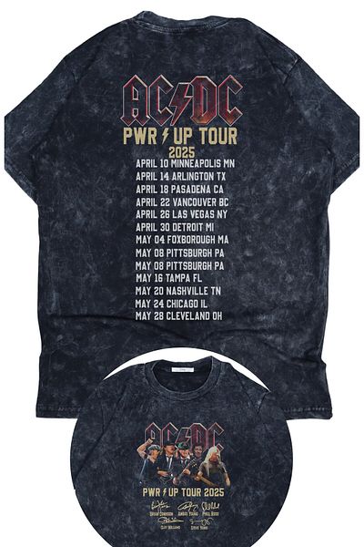 Fuddy Moda Unisex Oversize AC DC Pwr Up Tour 2025 Πλεκτό μπλουζάκι ρετρό με στάμπα πλάτης