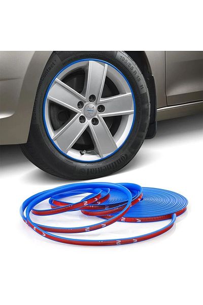 JollyMag Inele de protectie si decor jante, adezive, din plastic flexibil - ALBASTRU