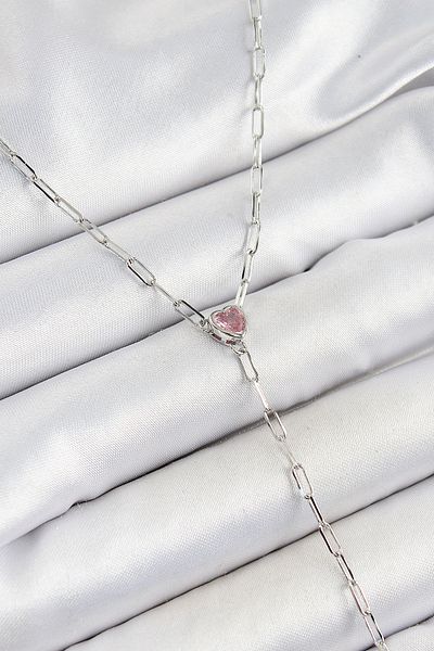 BESKAR Silver Color Women's Necklace with Brass Zircon Stone Pink Heart Figure Y Model