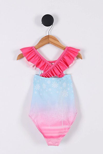 gnygiyim Girl's Character Patterned Ruffled Uw Protected Swimsuit