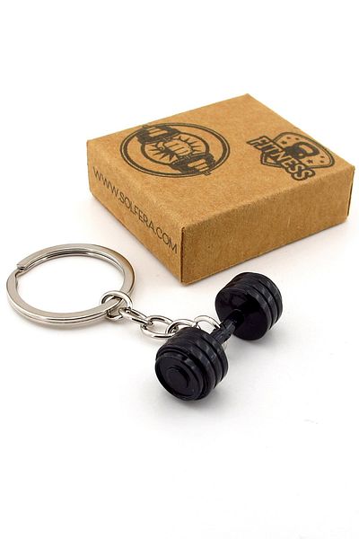 Solfera Black Color Barbell Sport Weight Fitness Bodybuilding Metal Keychain Kc335