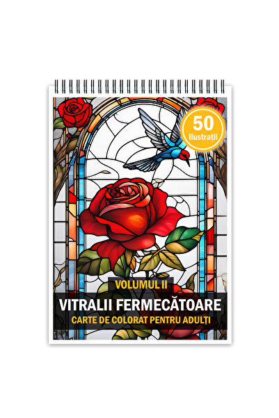 Legendary Gifts Carte de colorat pentru adulti, 50 de ilustratii, Vitralii Fe...