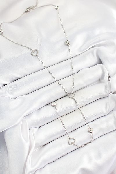 BESKAR 316L Steel Zircon Stone Heart Figured Y Model Silver Color Women's Necklace