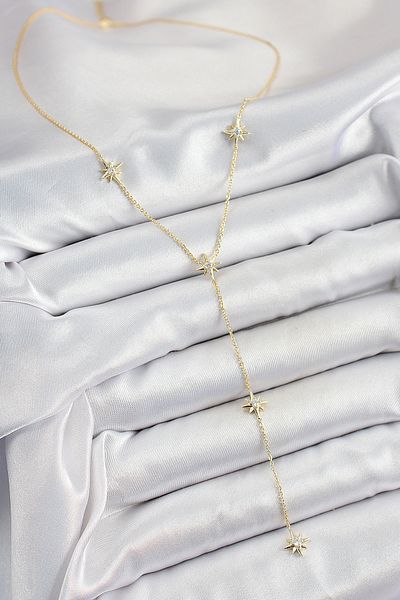 BESKAR Brass Zircon Stone Pole Star Figured Y Model Gold Color Women's Necklace