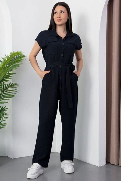 GDS BUTİK Buttoned Linen Jumpsuit