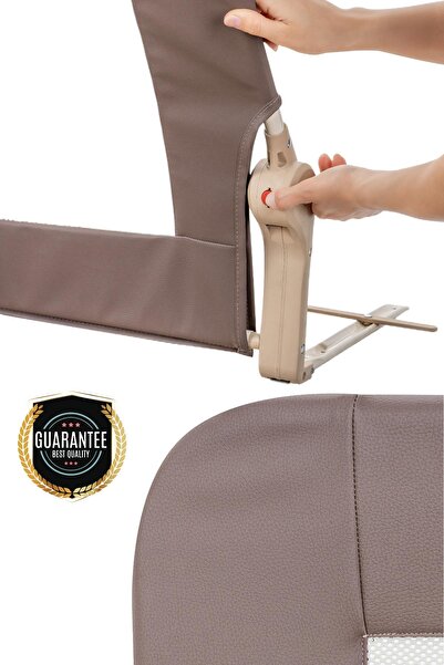 Wellgro Premium 150X65 cm Bed Barrier with Leather Cover, Folding Bed Rail, Brown