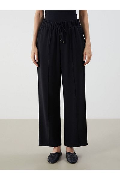 LC Waikiki Black Elastic Waist Wide Leg Women's Trousers