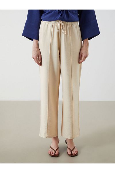 LC Waikiki Black Elastic Waist Wide Leg Women's Trousers