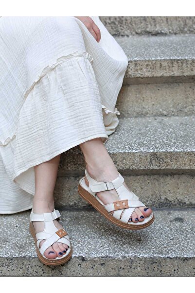 Mammamia 2440 Hakiki Deri Kadın Ortopedik Düz Sandalet