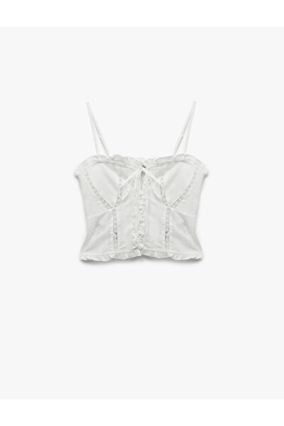 Koton Cotton Lace Detailed Ruffled Thin Strap Crop