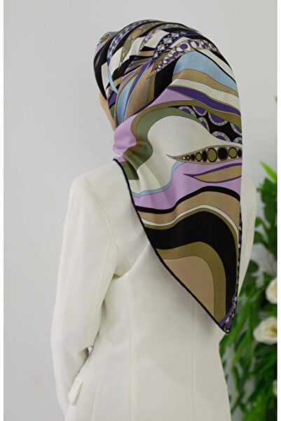 Vissona 100% Twill cu model etnic de frunze, culoare violet, 90x90, formă de ...