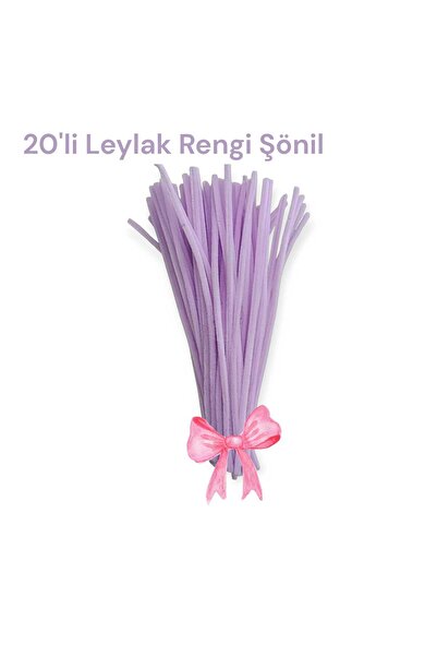 hobidaşım Şönil Leylak Rengi 30 cm 20 li 1 Paket Leylak Renkli Tüylü Tel Pelu...
