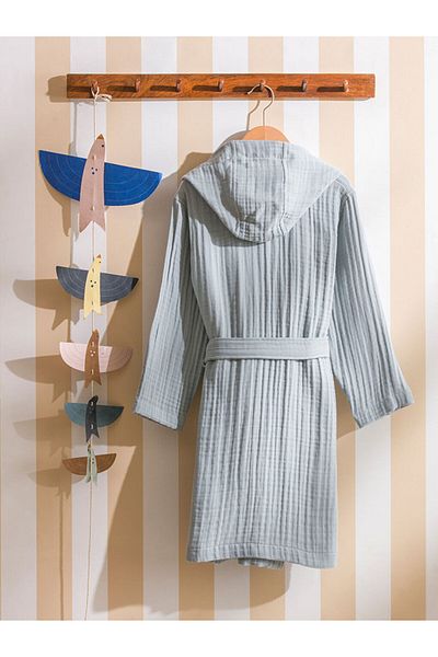 LC Waikiki Blue Hooded Boy's Bathrobe