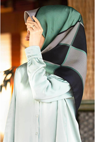 Vissona 100% mătase twill cu model geometric, culoare verde petrol, eșarfă 90...