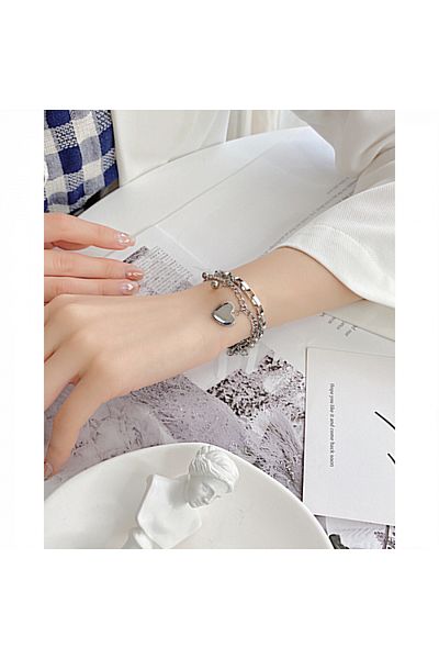 Tessero Women's double bracelet with heart-shaped charms, stainless steel, cubic design, plated