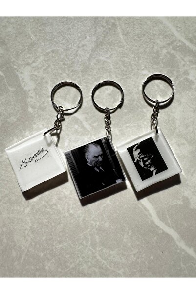 epoksiya 3 قطع من سلسلة مفاتيح أتاتورك بتوقيع صور ورسومات مطبوعة من الإيبوكسي...