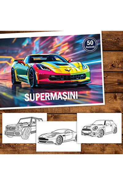 Legendary Gifts Carte de colorat, 50 de ilustrații, Super mașini