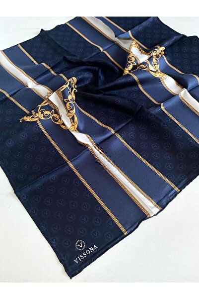Vissona وشاح تيفيل حريري 12405 - 10 - 0031 - 0033 نمط مختلط باللون الأزرق الداكن