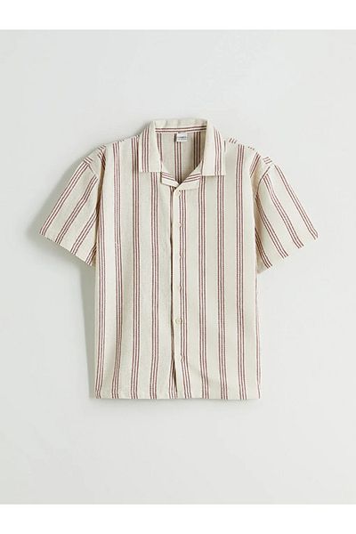 LC Waikiki Lcw Kids Red Striped Linen Blend Boy's Shirt
