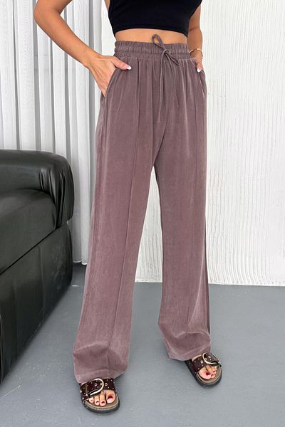 Feela Moda Дамски панталон Palazzo от модал с еластична талия и връзки 2007 г.