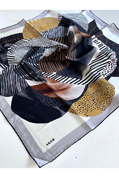 Aker Sura İpek Eşarp 8506701-312-48018 Siyah Karışık Desen