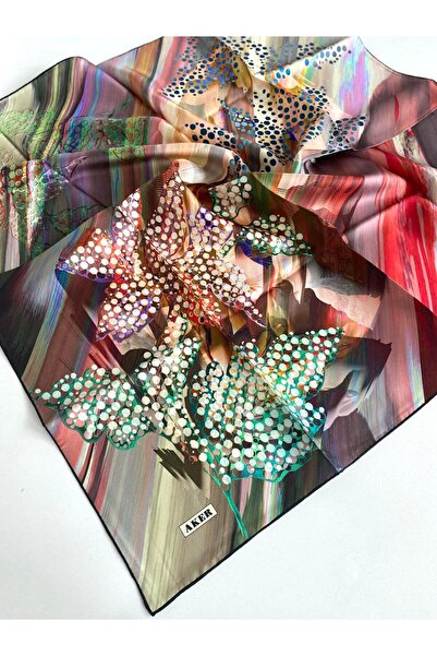 Aker Tivil İpek Eşarp 8542713-911-48214 Yeşil Karışık Desen