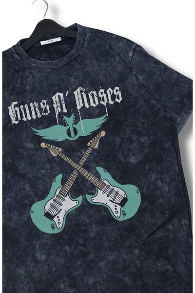Fuddy Moda Μπλουζάκι με στάμπα με κιθάρα Guns N' Roses, Vintage μπλουζάκι με θέμα Unisex Rock Band
