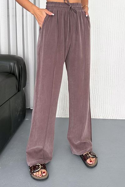Feela Moda Дамски панталон Palazzo от модал с еластична талия и връзки 2007 г.
