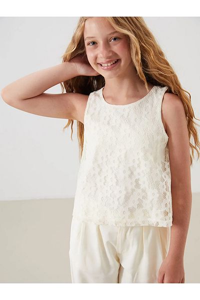LC Waikiki Bluză pentru copii LCW Kids Sari Crewneck cu dantelă