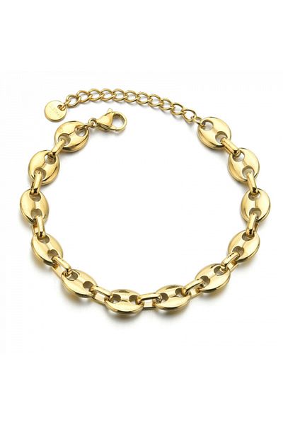 Tessero Women's chain bracelet, round coffee bean-shaped model, 18K gold plated, adjustable size