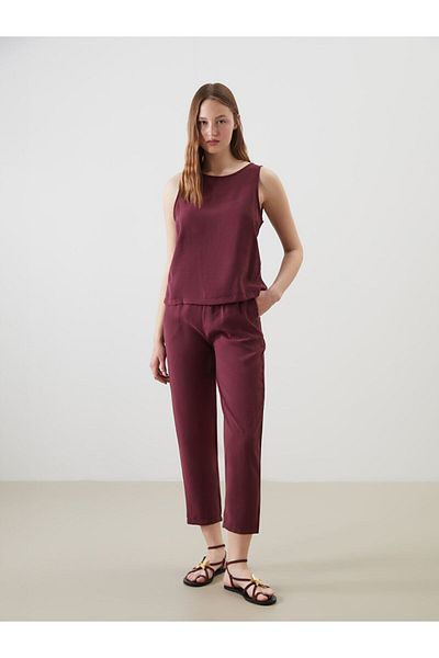 LC Waikiki Pantaloni de damă cu aspect de in cu talie elastică