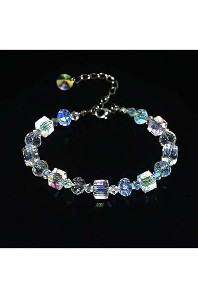 Tessero Women's bracelet, iridescent crystal with reflection in different colors, geometric shape pattern, size re
