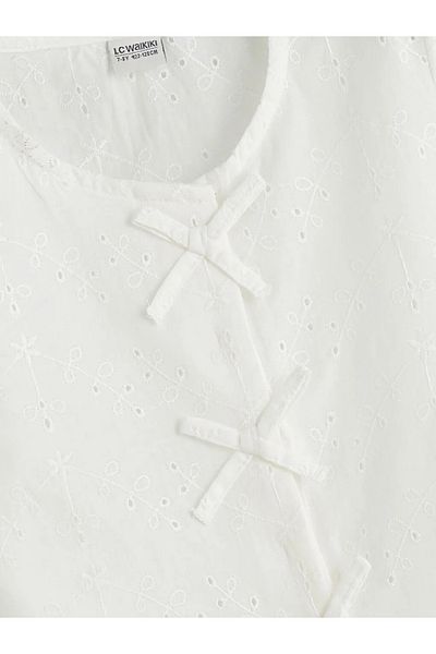 LC Waikiki Lcw Kids White Crew Neck Girl's Shirt with Bow Detail