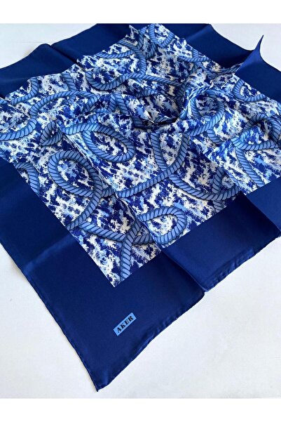 Aker Tivil İpek Eşarp 8523713-923-48441 Lacivert Karışık Desen