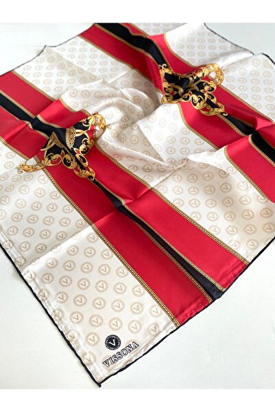 Vissona Μεταξωτό Φουλάρι Tivil 12405 - 6 - 0017 - 0003 Κρεμ Μικτό Σχέδιο