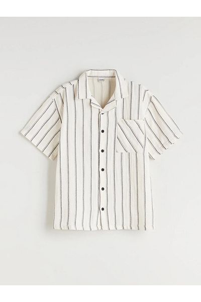 LC Waikiki Lcw Kids Gray Striped Short Sleeve Boy's Shirt