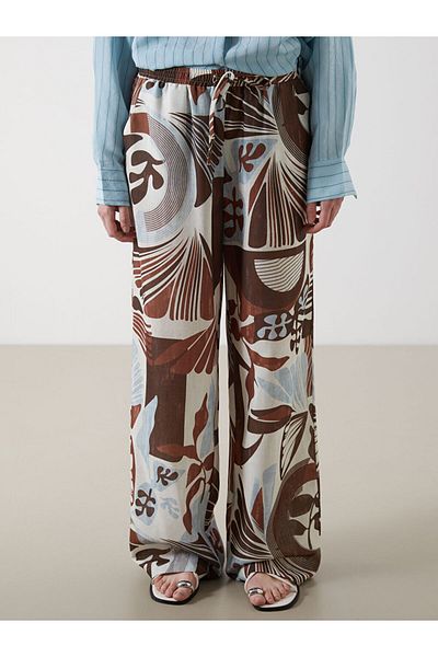 LC Waikiki Patterned Wide Leg Women's Trousers with Elastic Waist