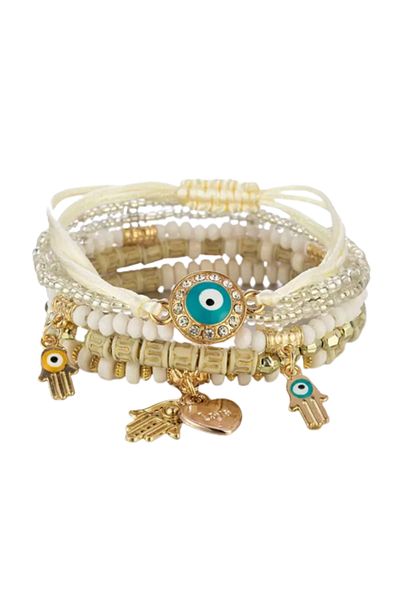 Tessero Women's bracelet with multiple handmade strands of beads with various charms, adjustable size, Tesse