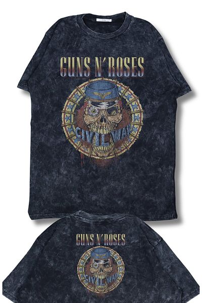 Fuddy Moda Υπερμεγέθη CIVIL WAR Guns N' Roses Μπλουζάκι με στάμπα με στάμπα, Unisex μπλουζάκι με θέμα την ροκ μπάντα