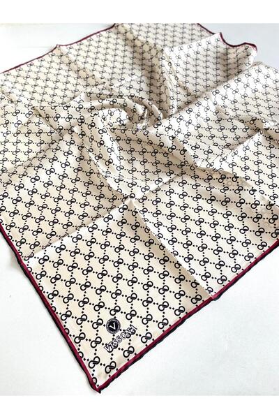 Vissona 100% mătase twill cu model geometric negru - culoare crem 90x90 eșarf...