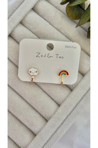 arya luxe Klipsli Gökkuşağı Bulut Çocuk Küpe