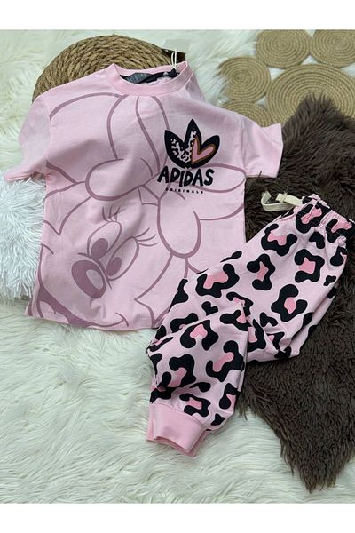 EKNKİDS Girl's Lepard Print Dress Tracksuit Set